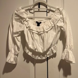 FOREVER21 Size S White Ruffle Trim Off the Shoulder Cropped Blouse